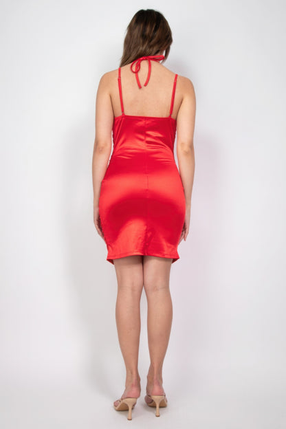 Ruched Mini Bodycon Halter Dress