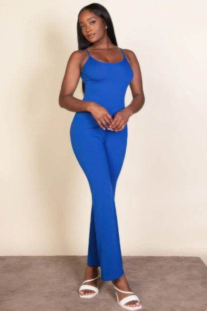 Ribbed sleeveless wide leg jumpsuit