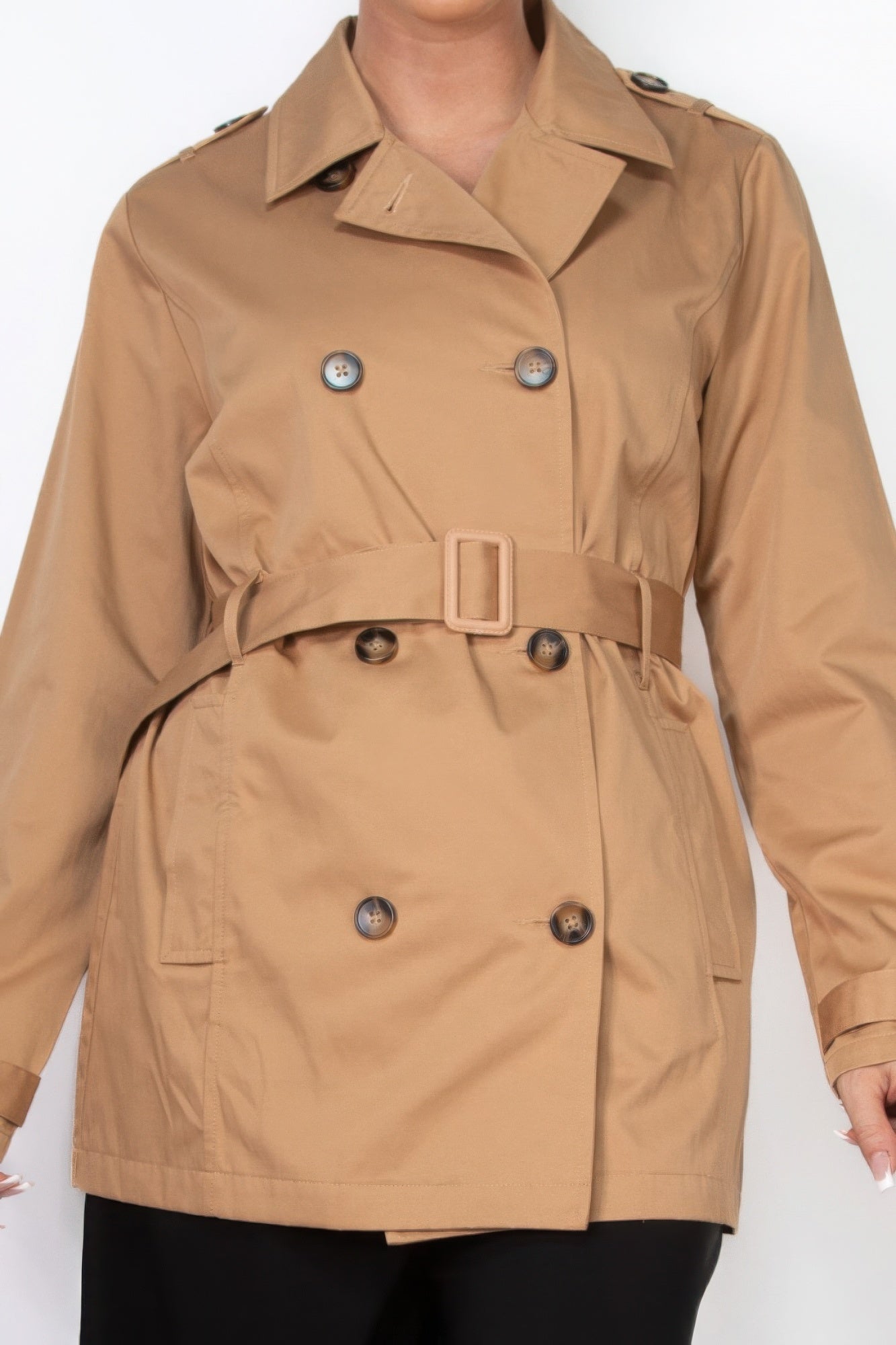 Double-breasted Notch Belted Coat