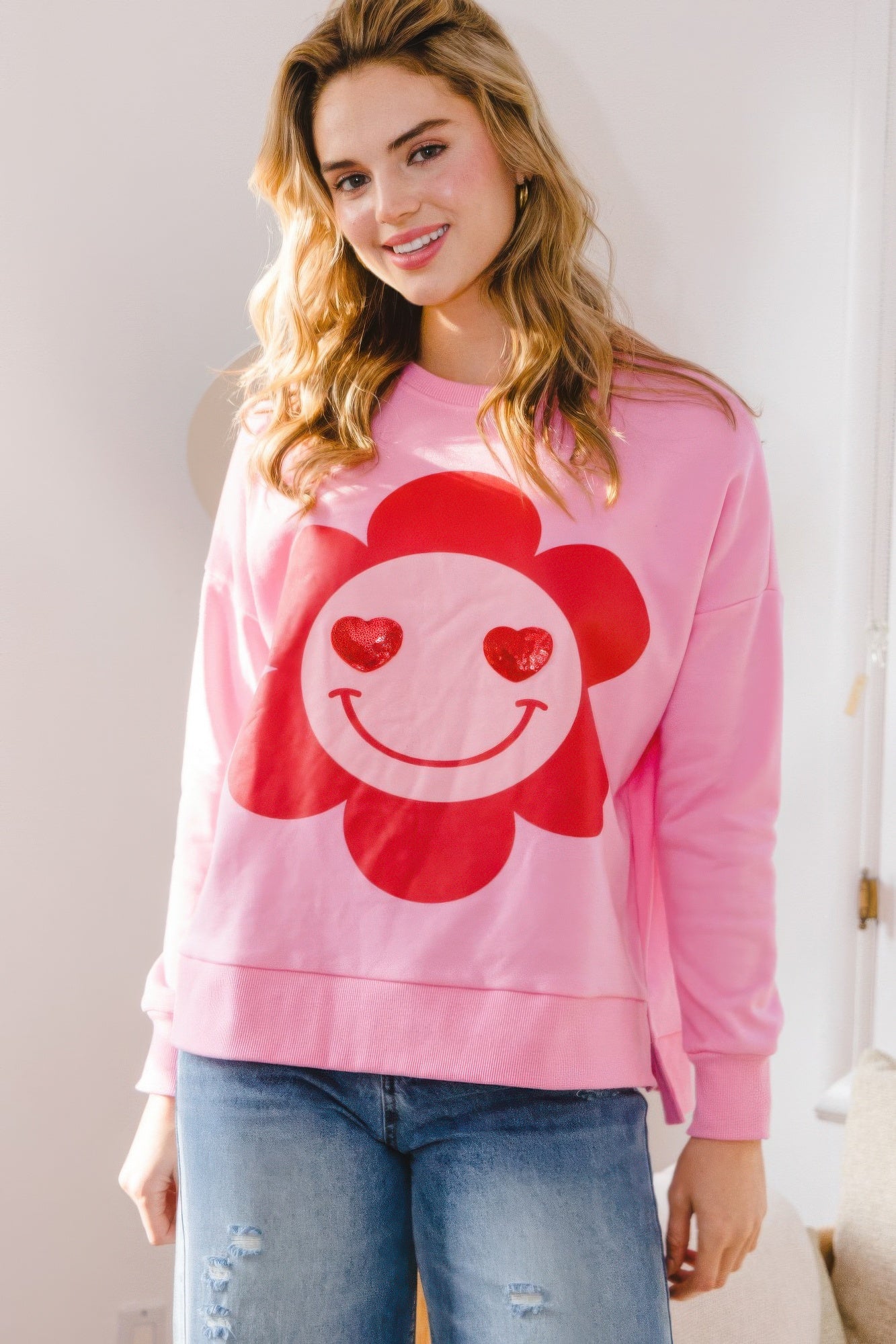 Smiley Flower Oversized Pullover