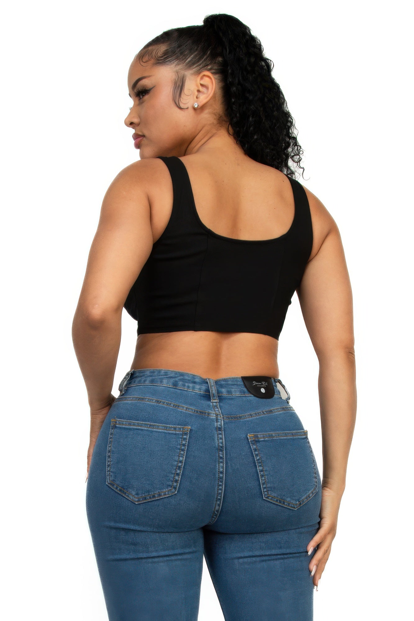 Zip-up square neck crop top