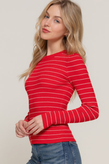 Long slv crew neck stripe sweater