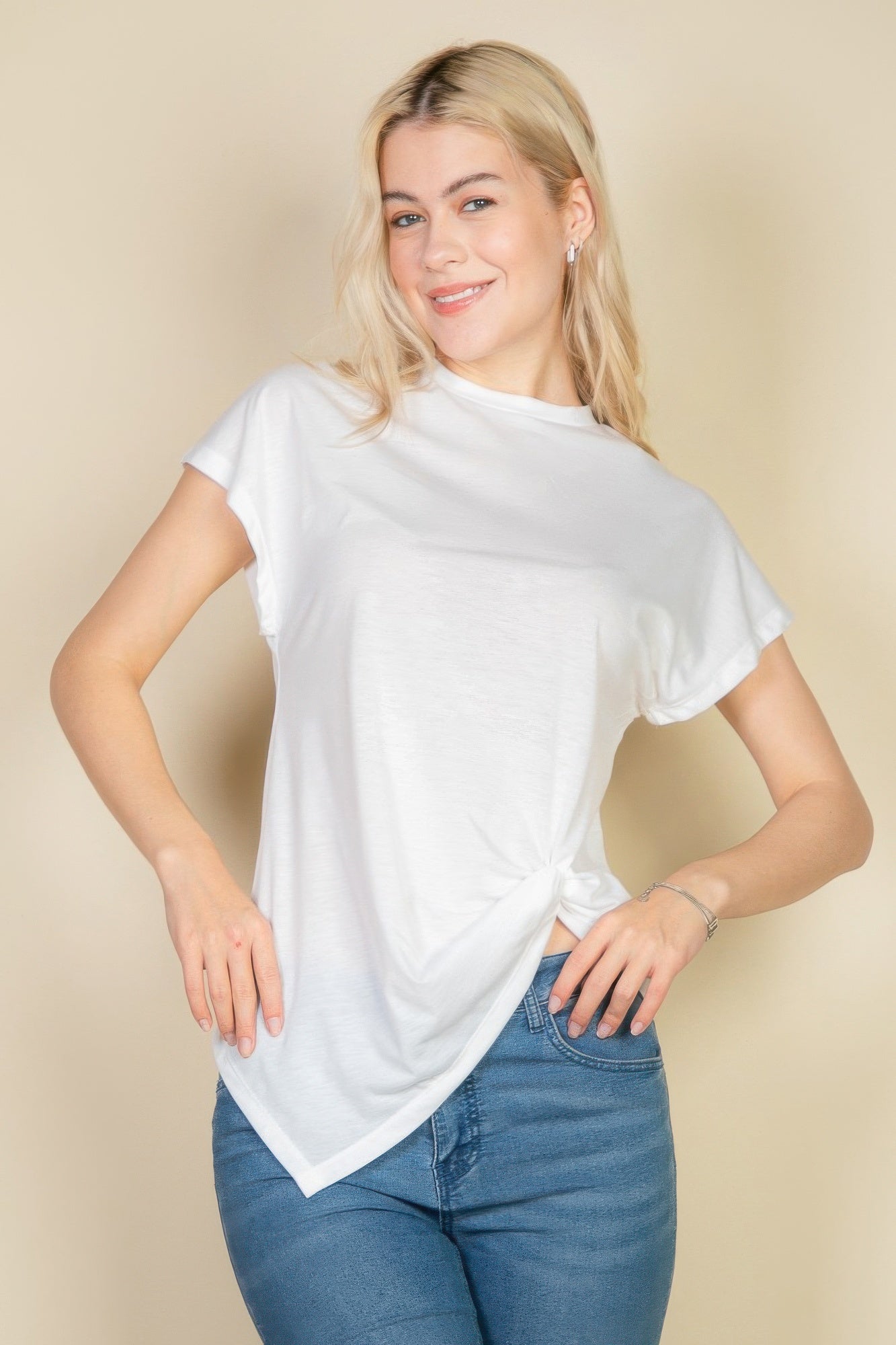 Batwing Sleeve Twist Front Tee