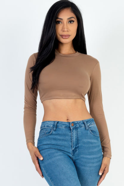 Crew Neck Long Sleeve Cropped Top