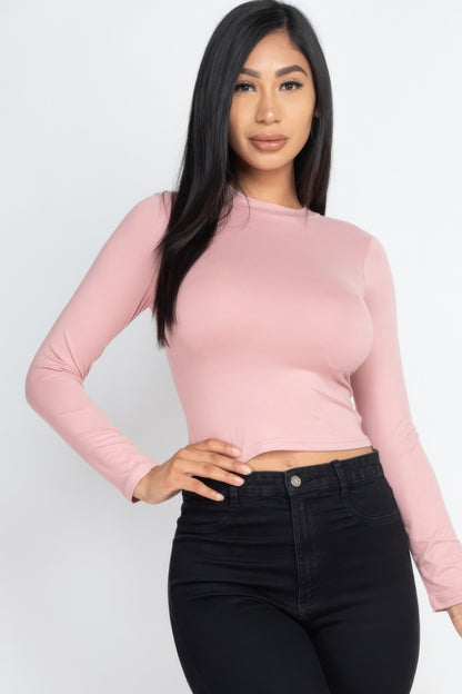 Mock Neck Solid Long Sleeve Top