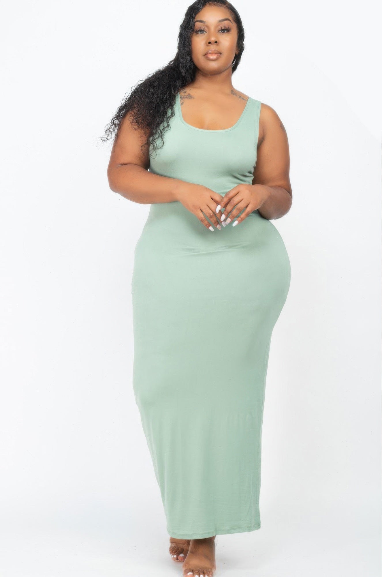 Plus Size Solid Basic Maxi Dress