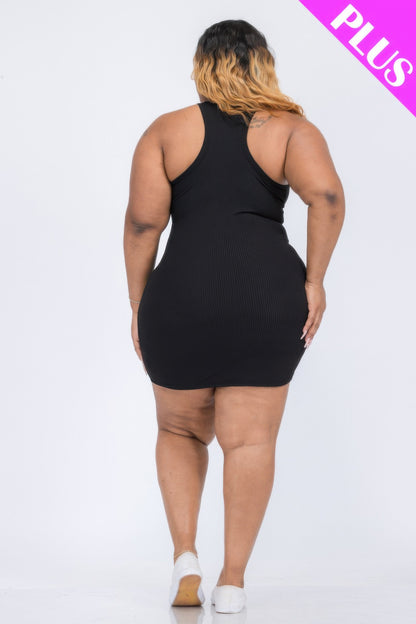 Plus Size Ribbed Split Neck Tank Mini Dress