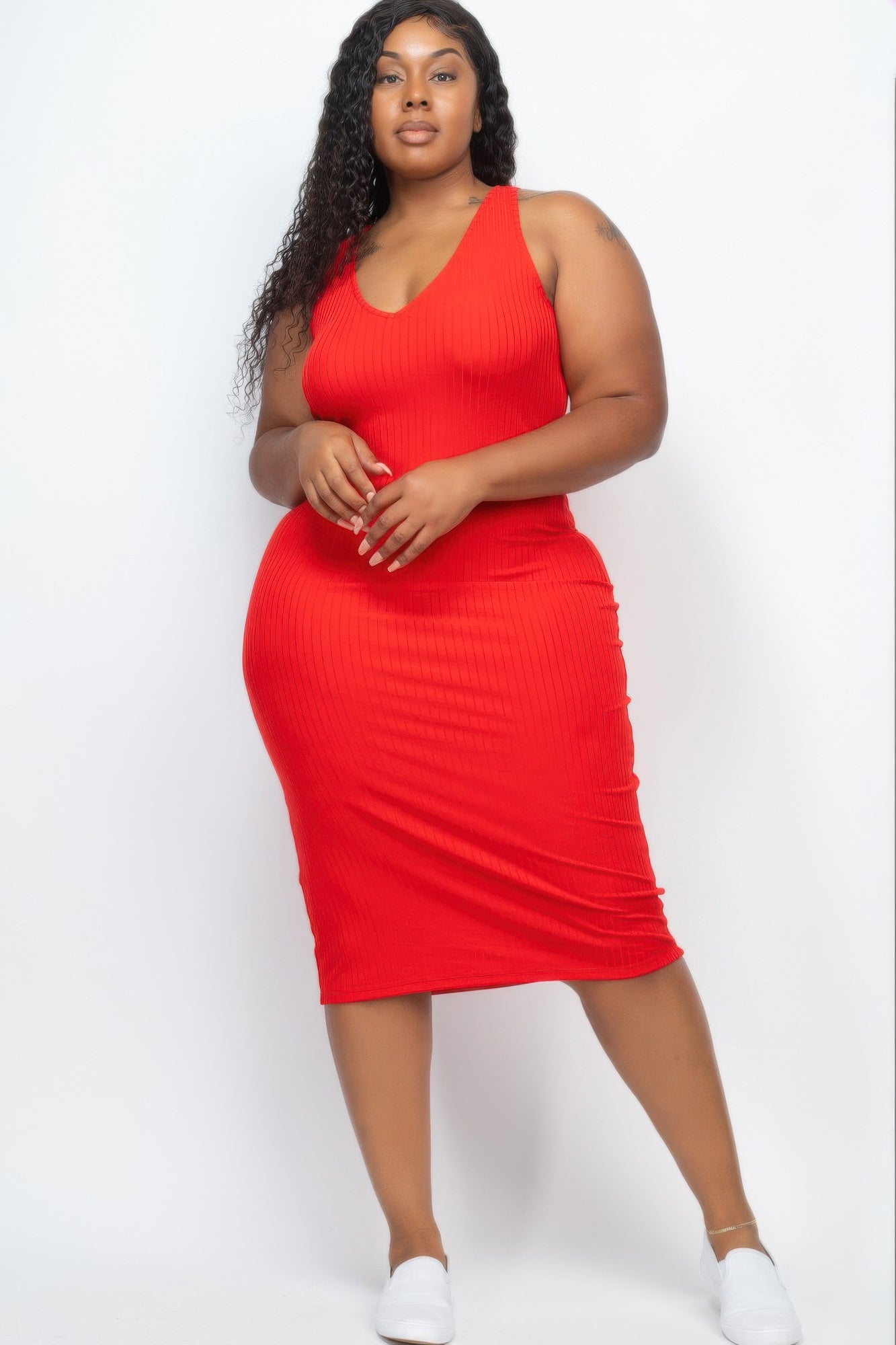 Plus Size Ribbed Sleeveless Bodycon Midi Dress