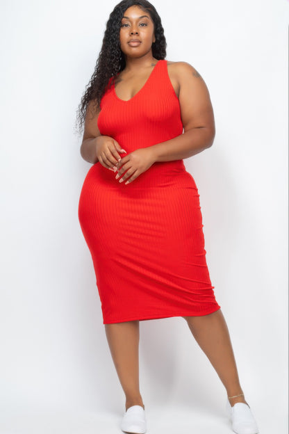 Plus Size Ribbed Sleeveless Bodycon Midi Dress