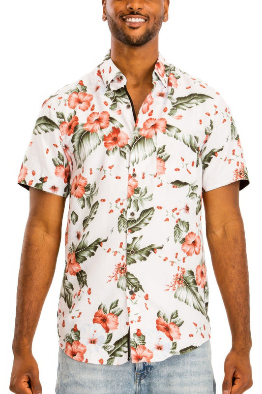 Hawaiian Print Button Down Shirt